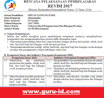 gambar rpp matematika kelas 4 semester 1 revisi 2018