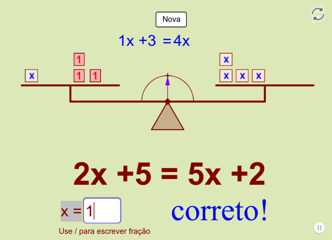 Jogo 'Equação do 1º grau' com o GeoGebra