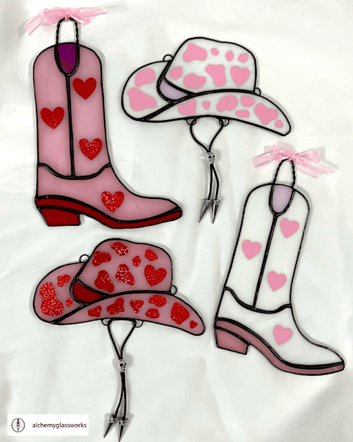 cowgirl preppy boot hat flash tattoo Stained glass leadlight top 12 crafting trend 2023 eyewear crafting trends to diy try, cool inspire inspo crafts