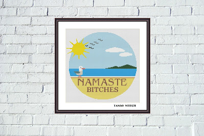 Namaste Bitches seaside landscape cross stitch pattern