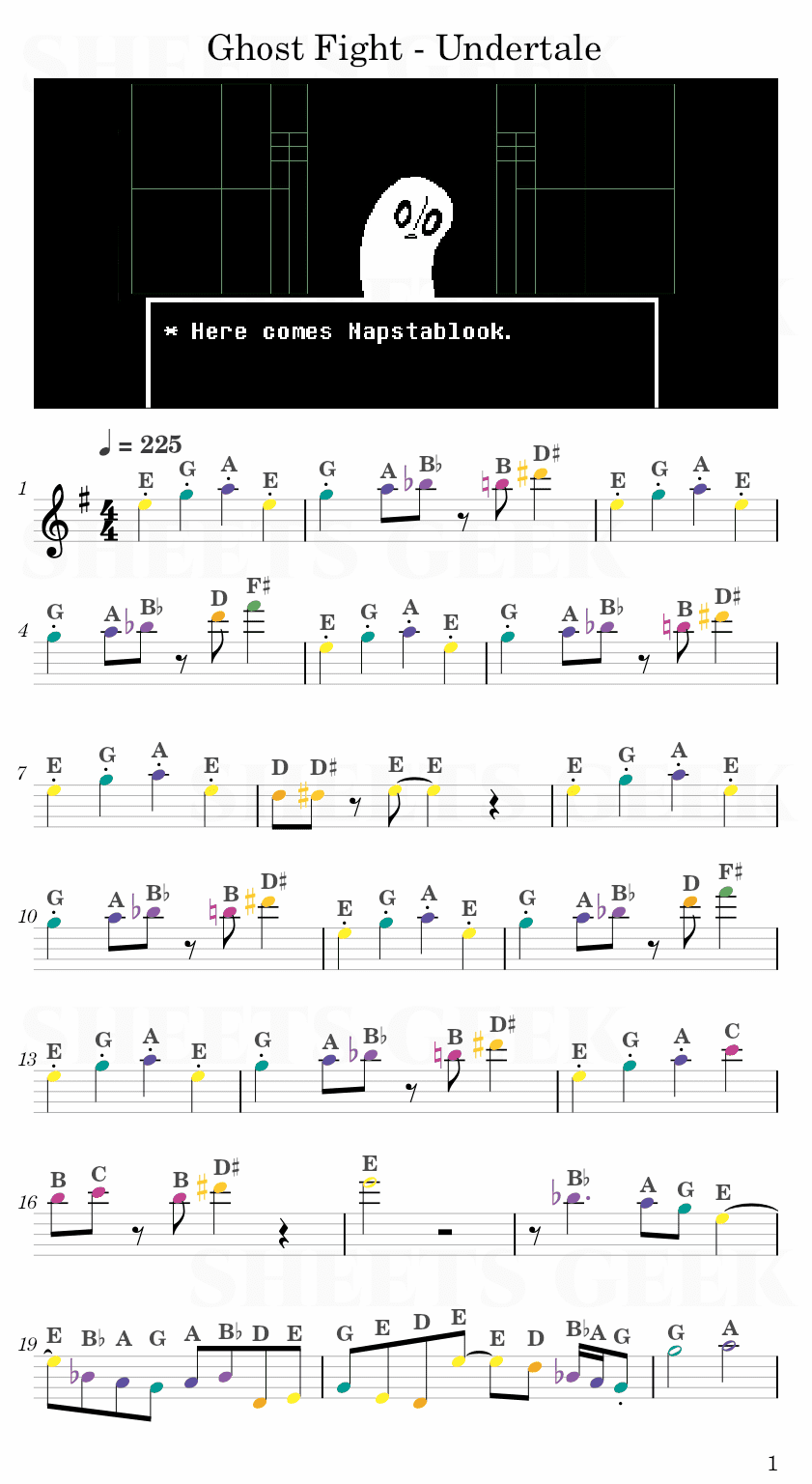 Ghost Fight - Undertale Easy Sheets Music Free for piano, keyboard, flute, violin, sax, celllo 1