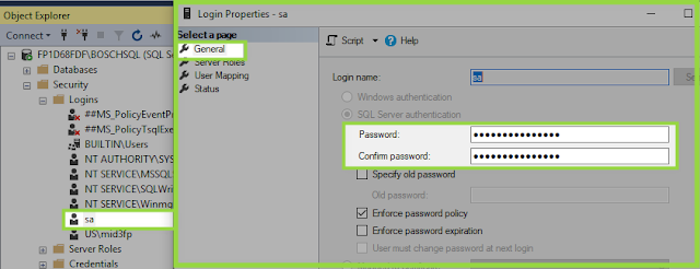 Security password details - SQL Server