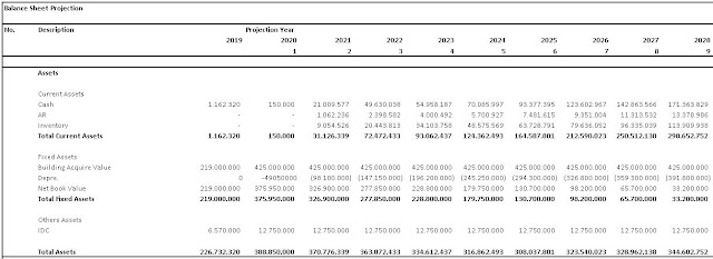 Kajian investasi proyeksi pengebangan hotel, balance sheet, neraca 2.