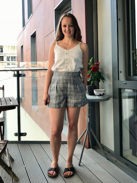 Diary of a Chain Stitcher: Checked Linen Megan Nielsen Flint Shorts & Embroidered Voile Ogden Cami in fabrics from The Fabric Store