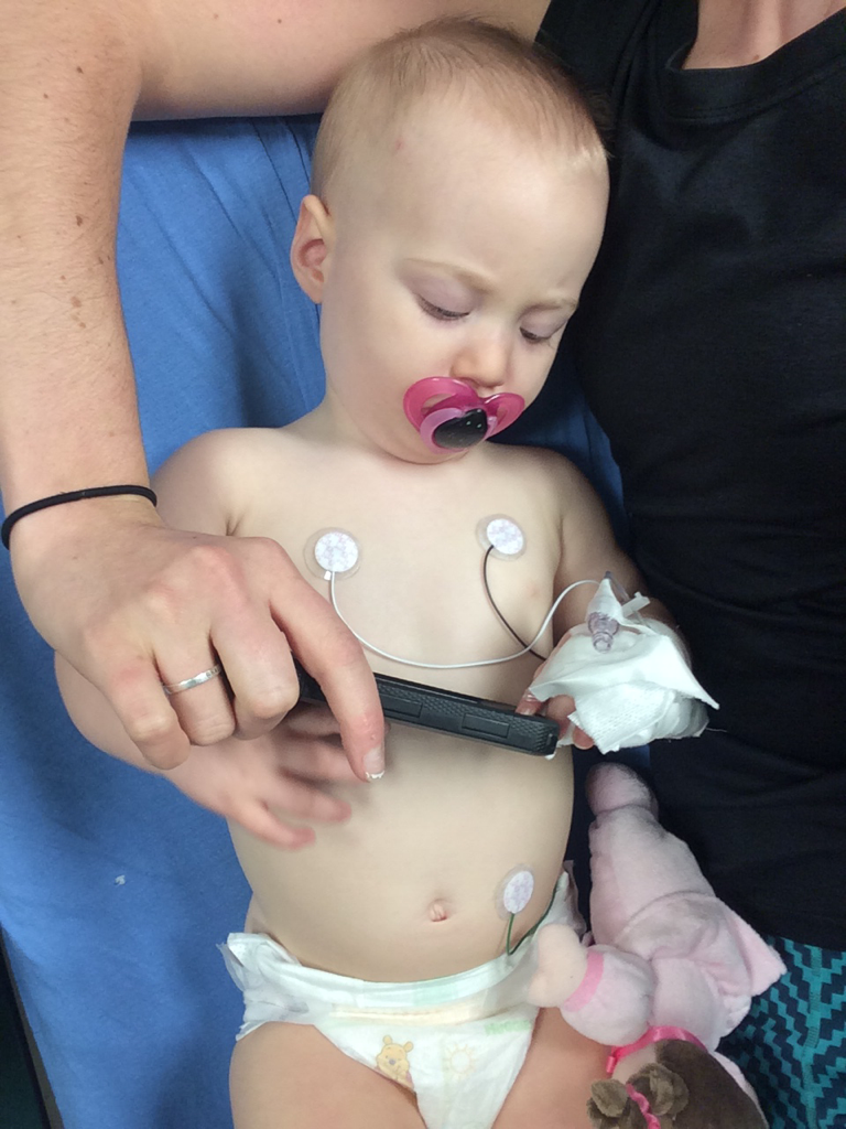 Gracie Elizabeth watching Disney Junior after her lumbar puncture (spinal tap).