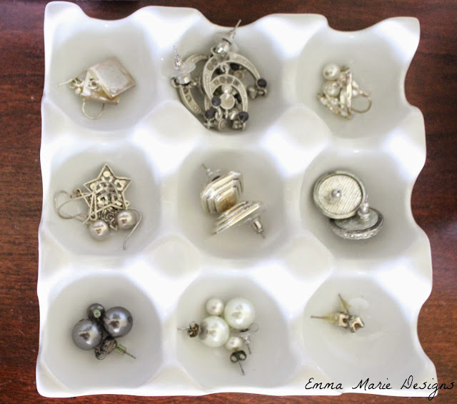 earrings in egg carton