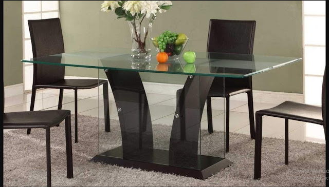 Elegant Glass Dining Table with black chair