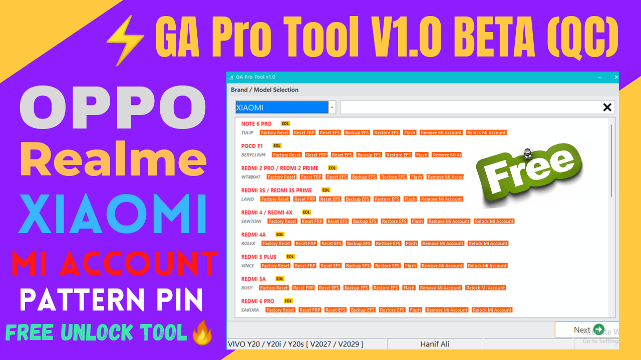 GA Pro Tool V1.0 BETA Release (QC) Mi Account FRP Unlock Tool