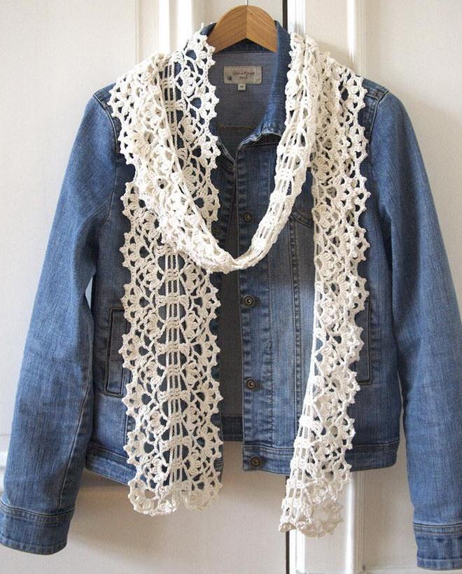 Easy crochet scarf - Crochet Pattern is available - White lace scarf no:14