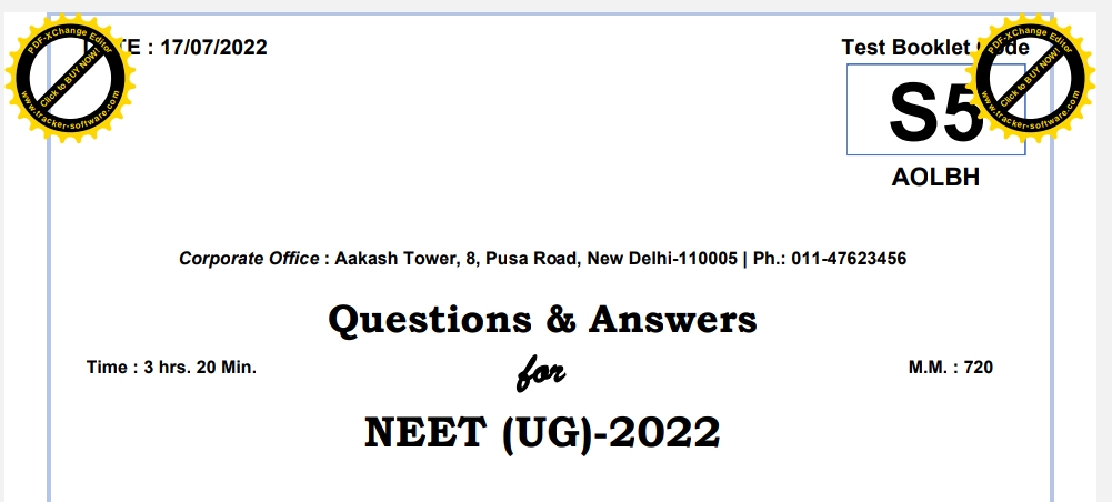 NEET Exam 2022 Question paper and Answer Key