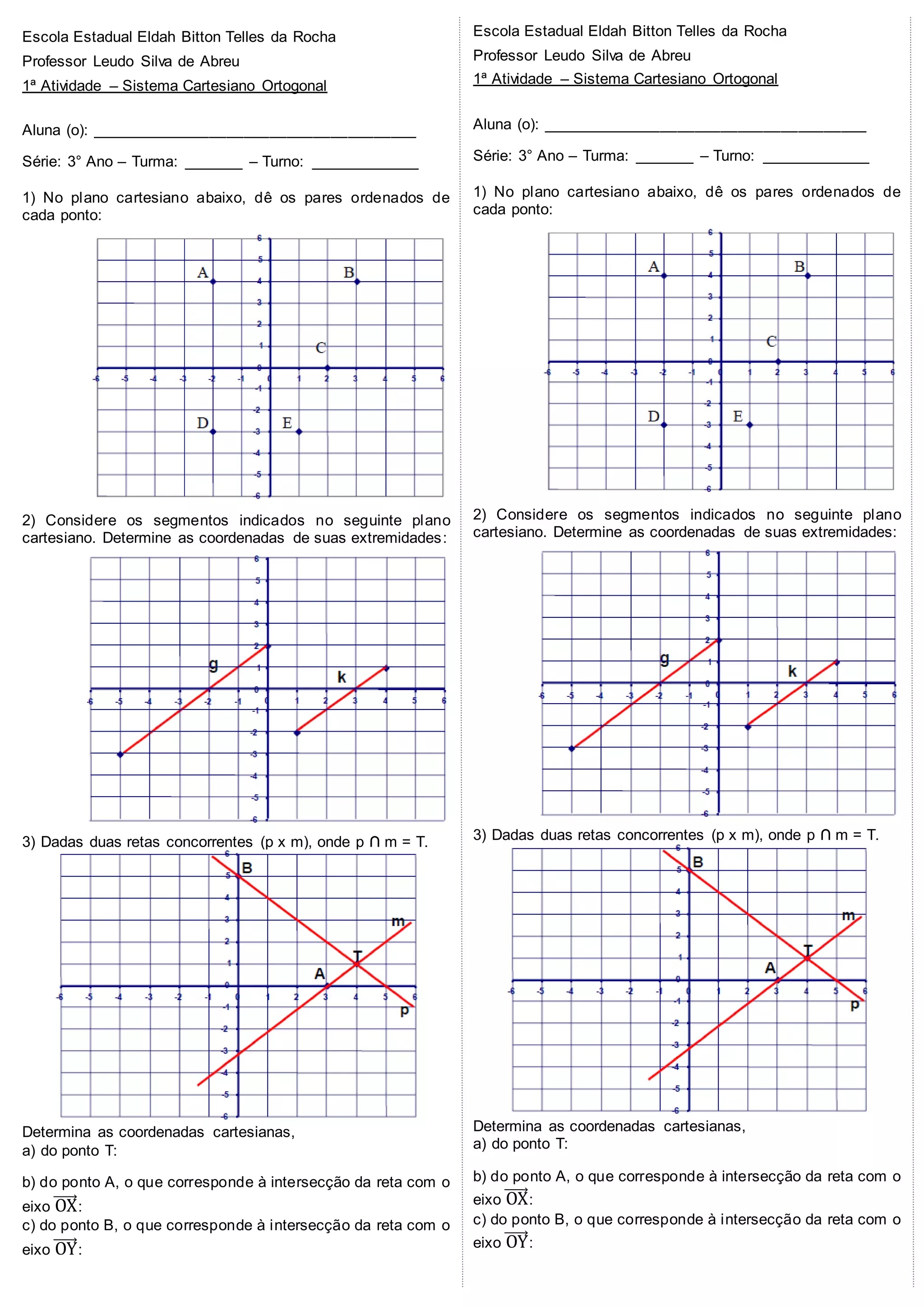 Exercícios plano cartesiano PDF