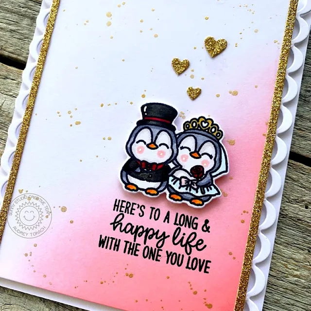 Sunny Studio Stamps: Wedded Bliss Wedding Themed Card by Audrey Tokach (featuring Inside Greetings Congrats, Icing Border Dies)