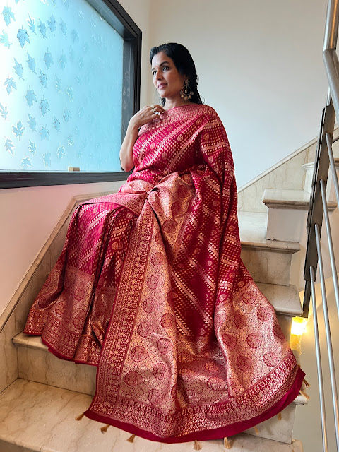 Red Banarasi silk saree