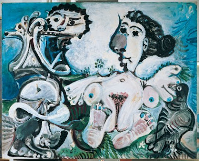   Pablo Picasso  - Femme nue avec oiseau et joueur de flute,1967 