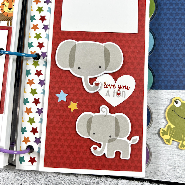 Toddler Scrapbook Album Page with elephants and stars