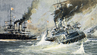 The sinking of the Russian war vessel 'Navarin' amid the Battle of Tsushima 