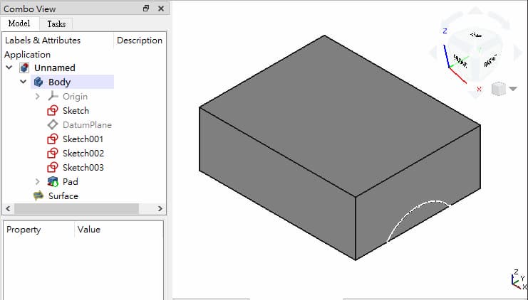 繪圖軟體：FreeCAD，工作平台(Workbench)：Part Design