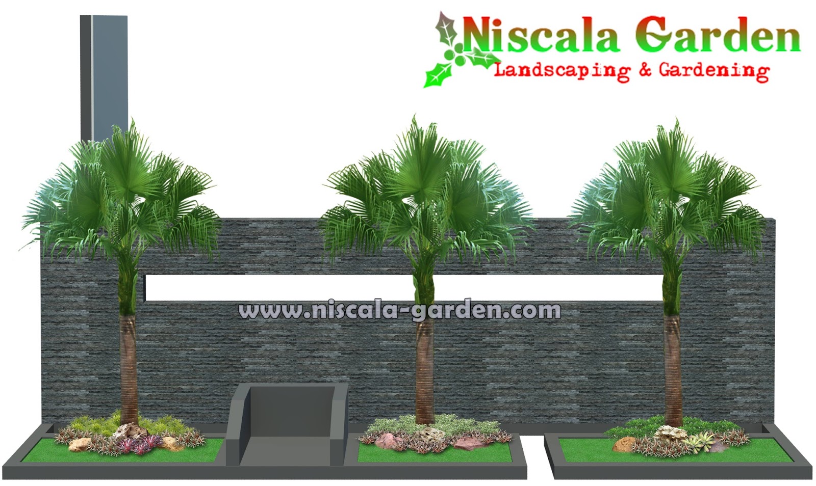 SKETSA 3D DESAIN TAMAN NISCALA GARDEN Tukang Taman Surabaya