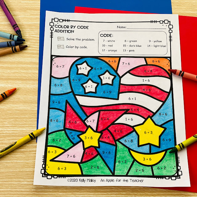 4th of July Color By Number Addition