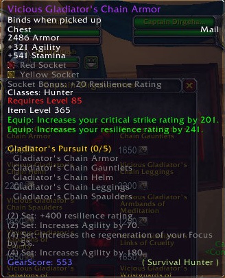 Vicious Gladiator's Chain Armor is a level 85 PVP hunter chest armor 