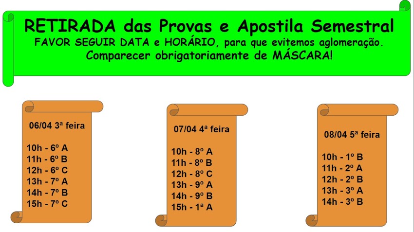 ATENÇÃO para COMPARECIMENTO na ESCOLA!