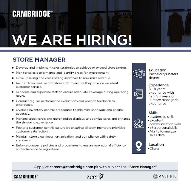 Cambridge Garments Pvt Ltd Latest Jobs in Lahore April 2024