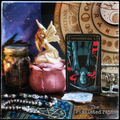 The Hierophant card from the Supernatural Tarot in the reversed position.