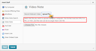 screenshot of the video note interface in BOLT with the upload option selected