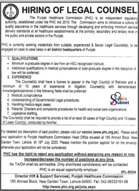 PHC Jobs 2023 Punjab Healthcare Commission