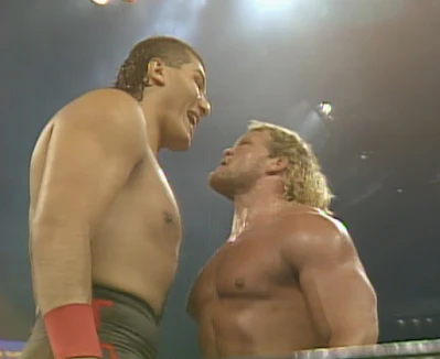 WCW Superbrawl 1 review - El Gigante stares down Sid Vicious