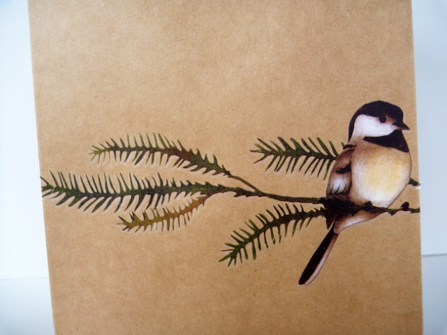 DIY Brown Paper Christmas Gift Bag with Chickadee on Branches