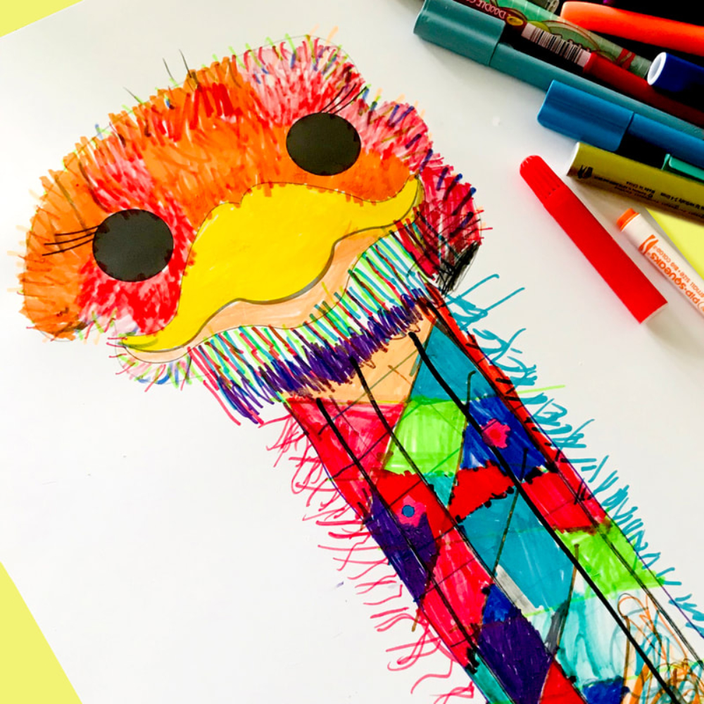 emu eyes and beak colour in craft for kids