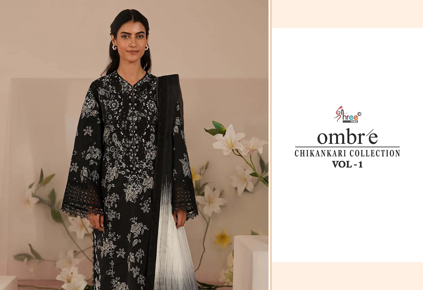 Ombre Vol 1 Chikankari Collection Shree Fabs Cotton Self Embroidery Pakistani Patch Work Suits