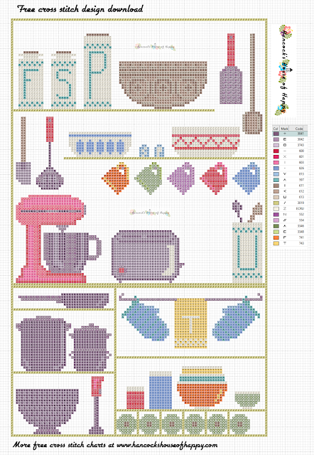 Free Cross Stitch Sampler Pattern. Modern Kitchen Cross Stitch Design and Motifs to Download.