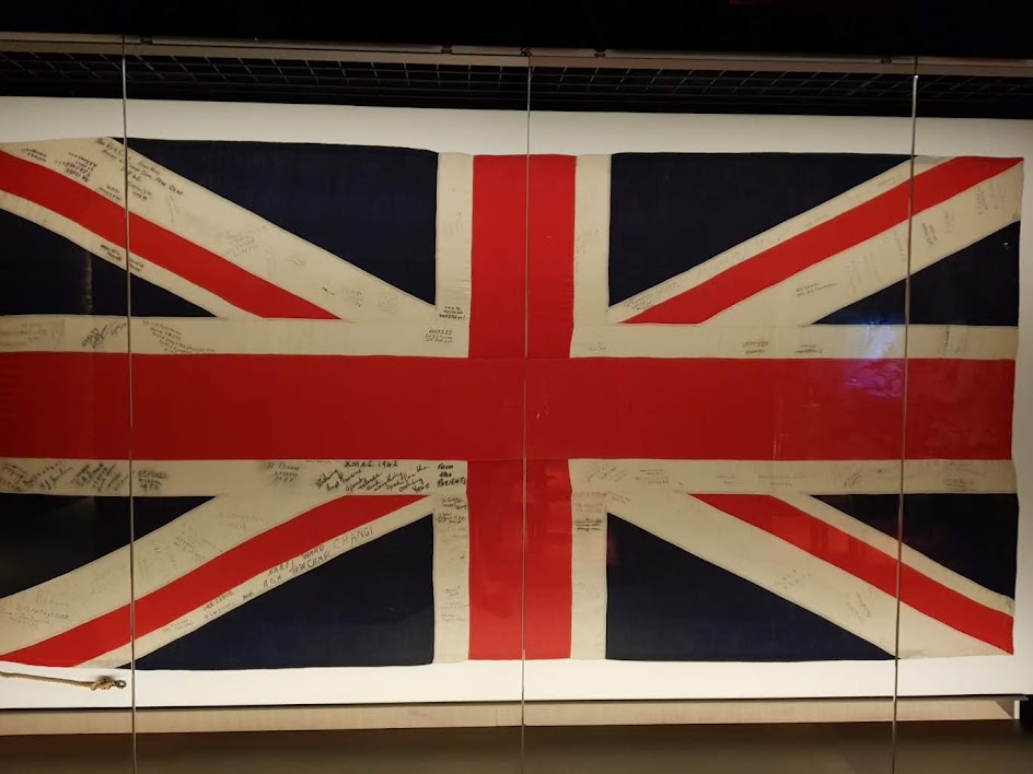 The Changi flag with signatures of 16 Australian servicemen who was inmates in the POW camp before being send to work on the Railway of Death in Burma.