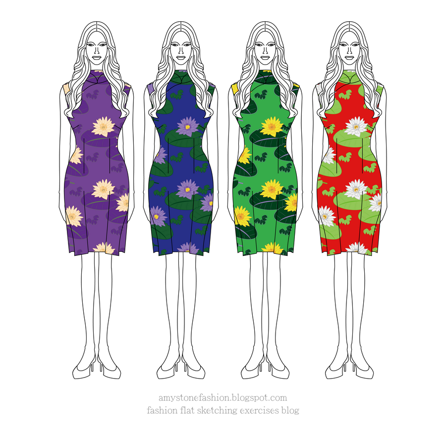 Floral Print Qipao Dresses Drawing