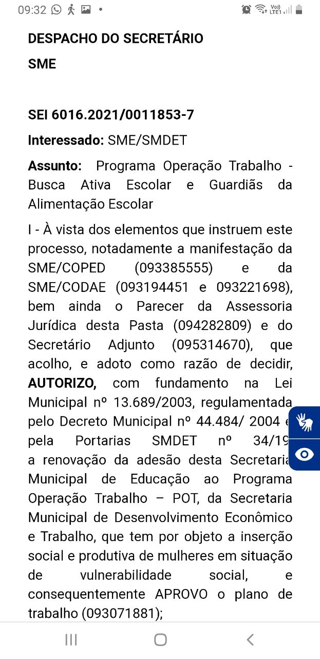 Prorrogação por 1 ano  de 7 mil bolsas do  programa Operação Trabalho - Busca Ativa Escolar e Guardiãs da Alimentação Escolar