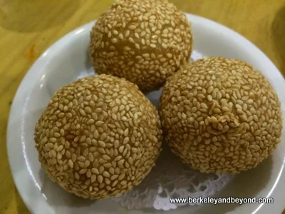 sesame rice roll at Happy Buddha in Flushing, Queens, New York