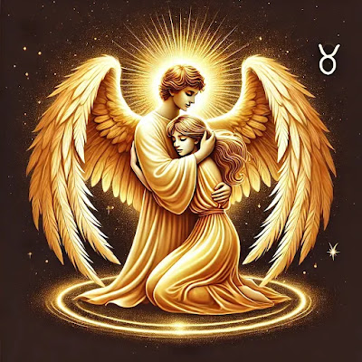 A protective angel wrapping Taurus in golden light, reassuring them that they are safe, loved, and divinely supported