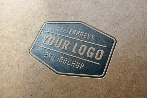 Blue Letterpress Logo Mockup