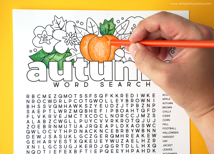 Free Printable Autumn Word Search and Coloring Page