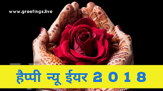 Happy New Year 2018 in Hindi red rose flower in beautiful hands