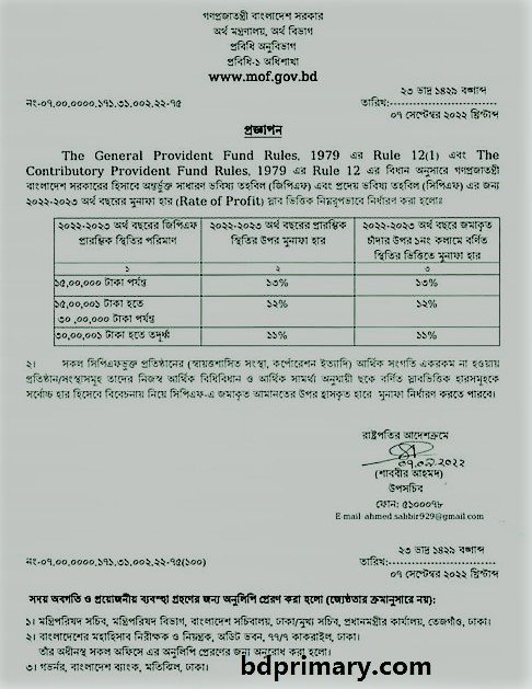 জিপিএফ সুদের হার ২০২২-২৩