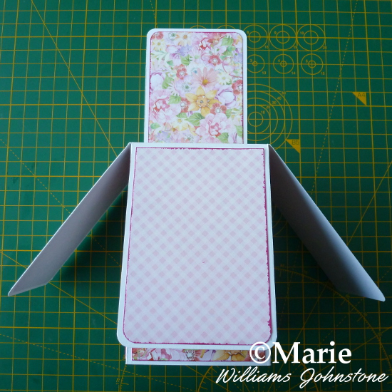 Covered DIY pop-up box card design with pink floral papers