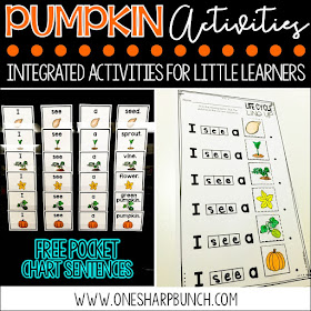 FREE life cycle of a pumpkin activities, including pocket chart sentences and sequencing printable.  Perfect for your pumpkin investigations!  Plus, we love the adorable pumpkin crafts!