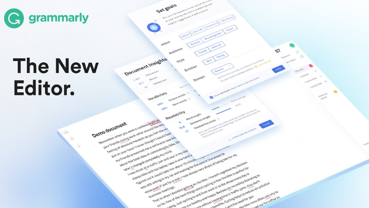 Grammarly Interface and in use
