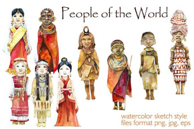 Watercolor People of the World Graphic