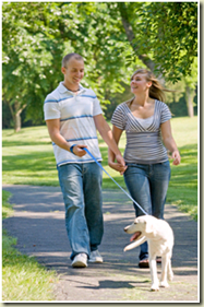 clipart image of couple walking a dog