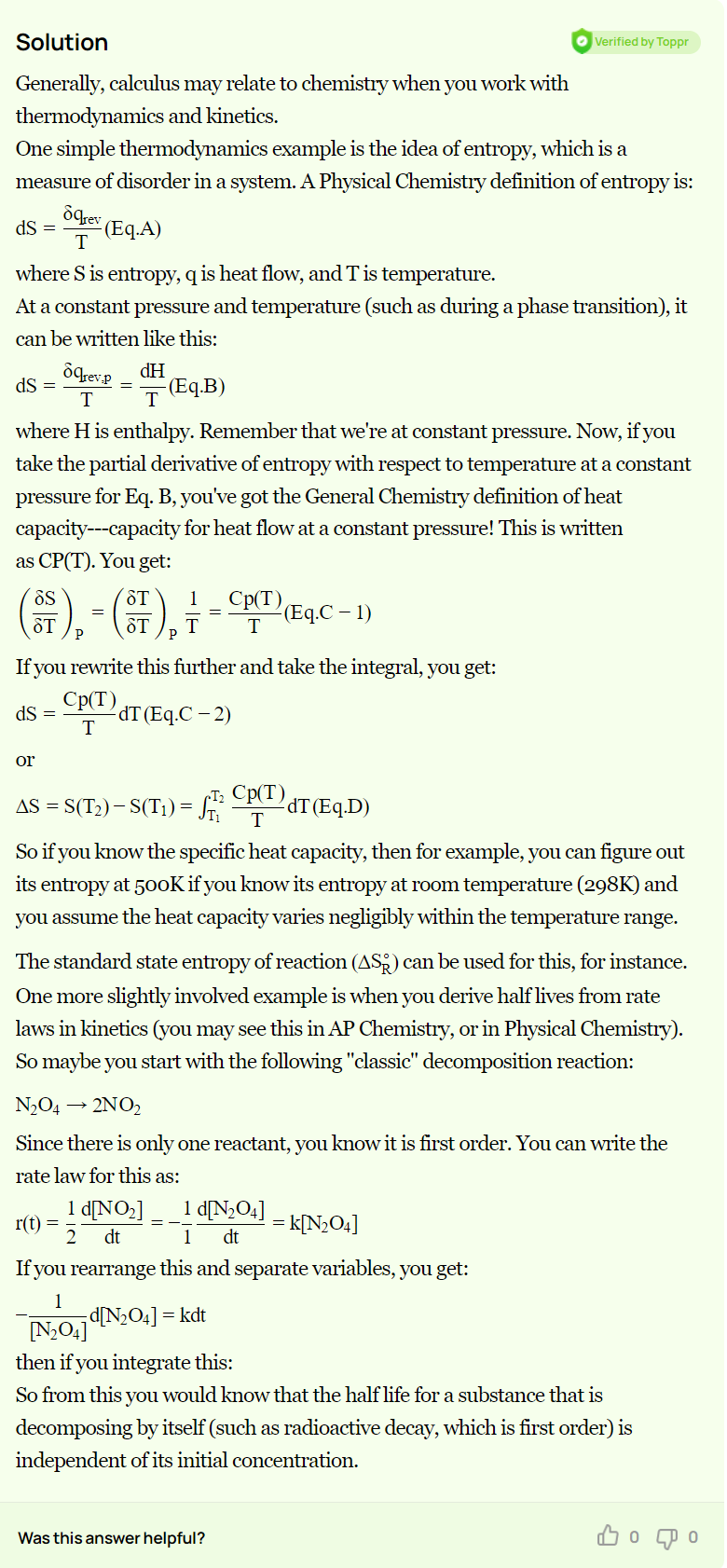 How does calculus related to chemistry?