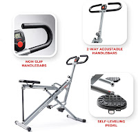 Sunny Health & Fitness Squat Assist Row-N-Ride Trainer's Features include Digital Monitor, adjustable seat & handlebars, non-slip self-leveling pedals, image